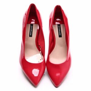 Stradivarius size 37 bright red patent leather kitten heel pumps